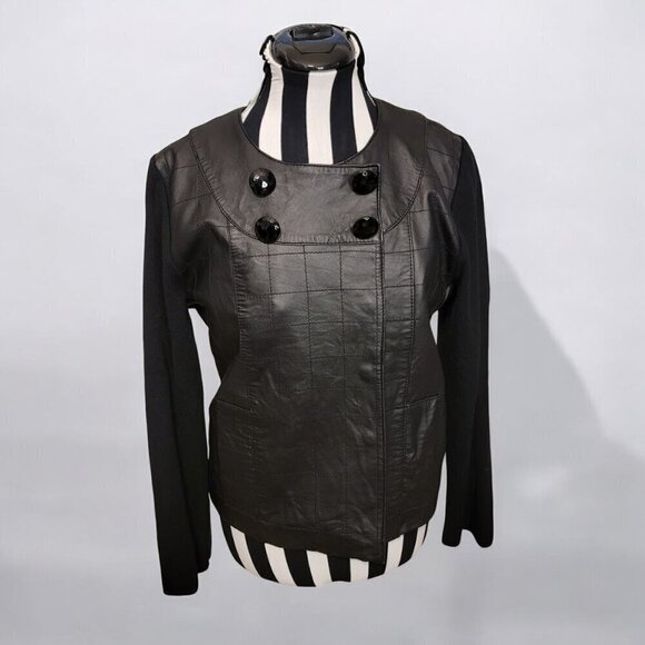 Edgy Chic: Michael Simon Leather-Front Jacket - Size M - Picture 1 of 12
